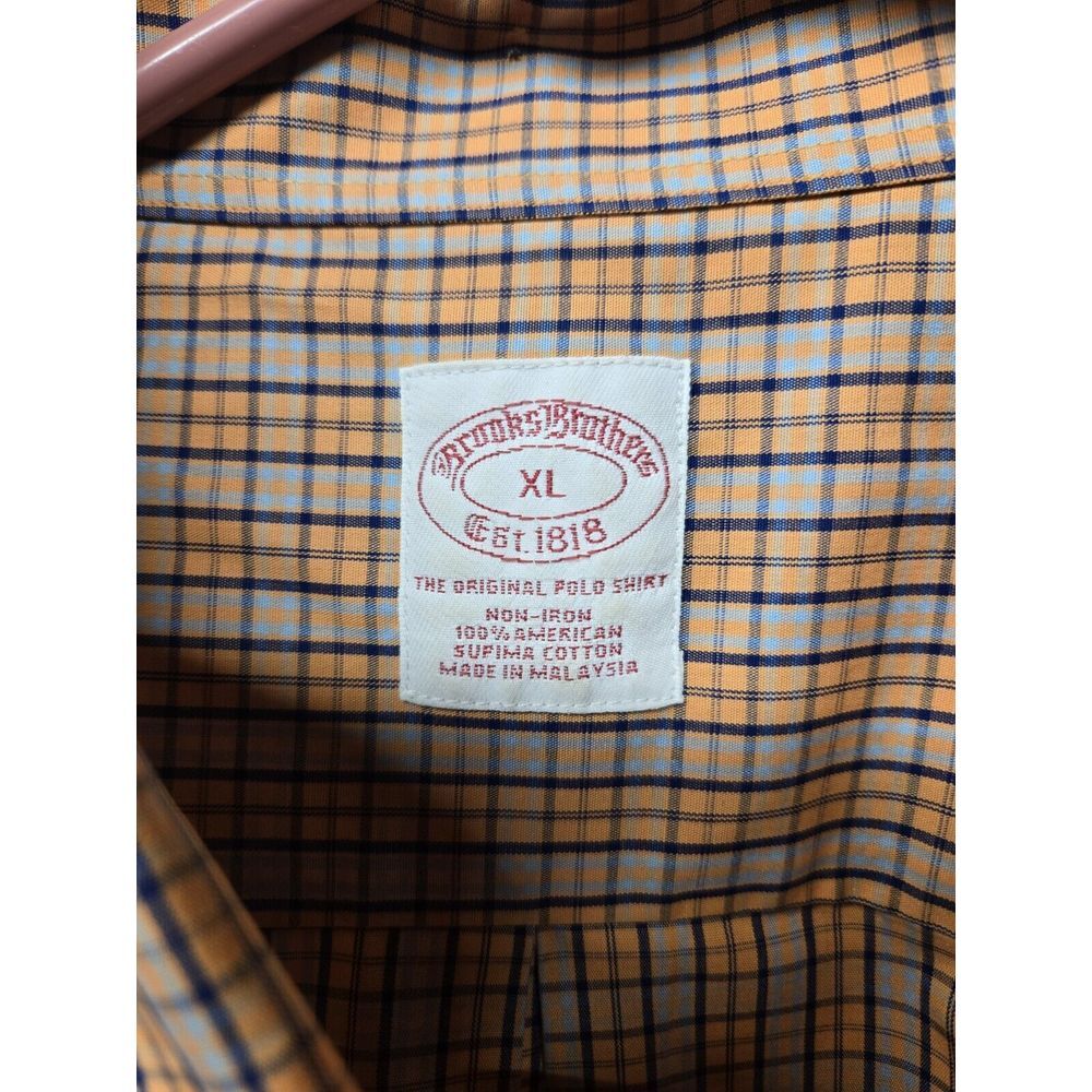 Brooks Brothers Mens XL Orange Plaid Shirt Supima Cotton Button Up Short‎ Sleeve - Picture 2 of 6